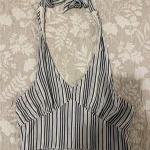 American Eagle Outfitters Navy and White Smocked Top